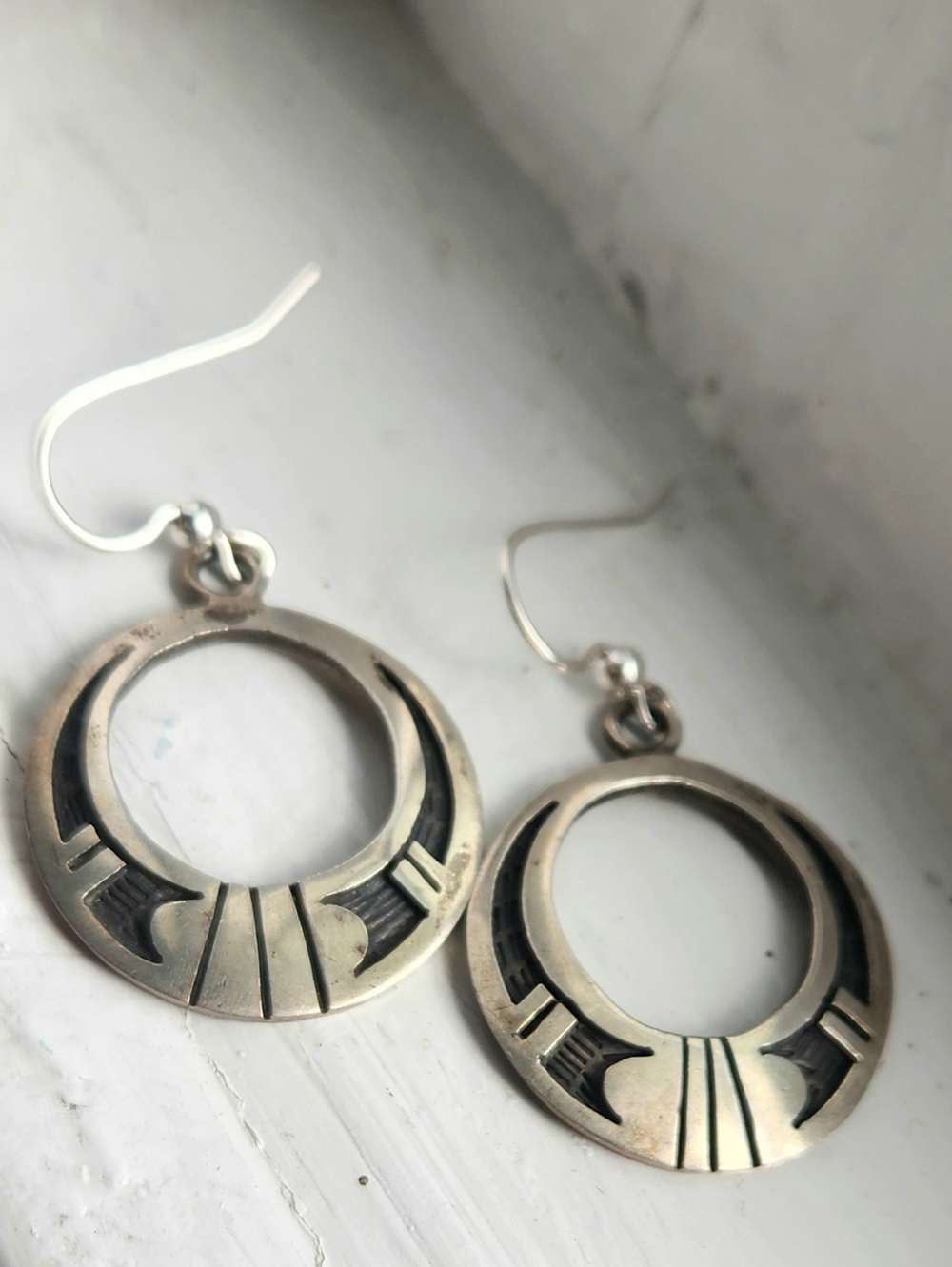 BEAUFORD DAWAHOYA HOPI OVERLAY STERLING SILVER EARRINGS
